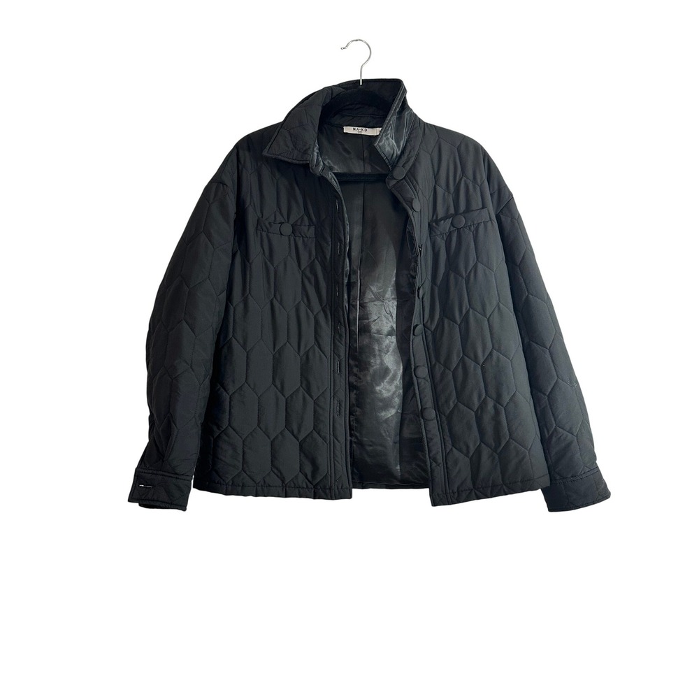 NA-KD Black‎ Hexagon Quilted Button Front Jacket Women Size EU 38 US 6-8